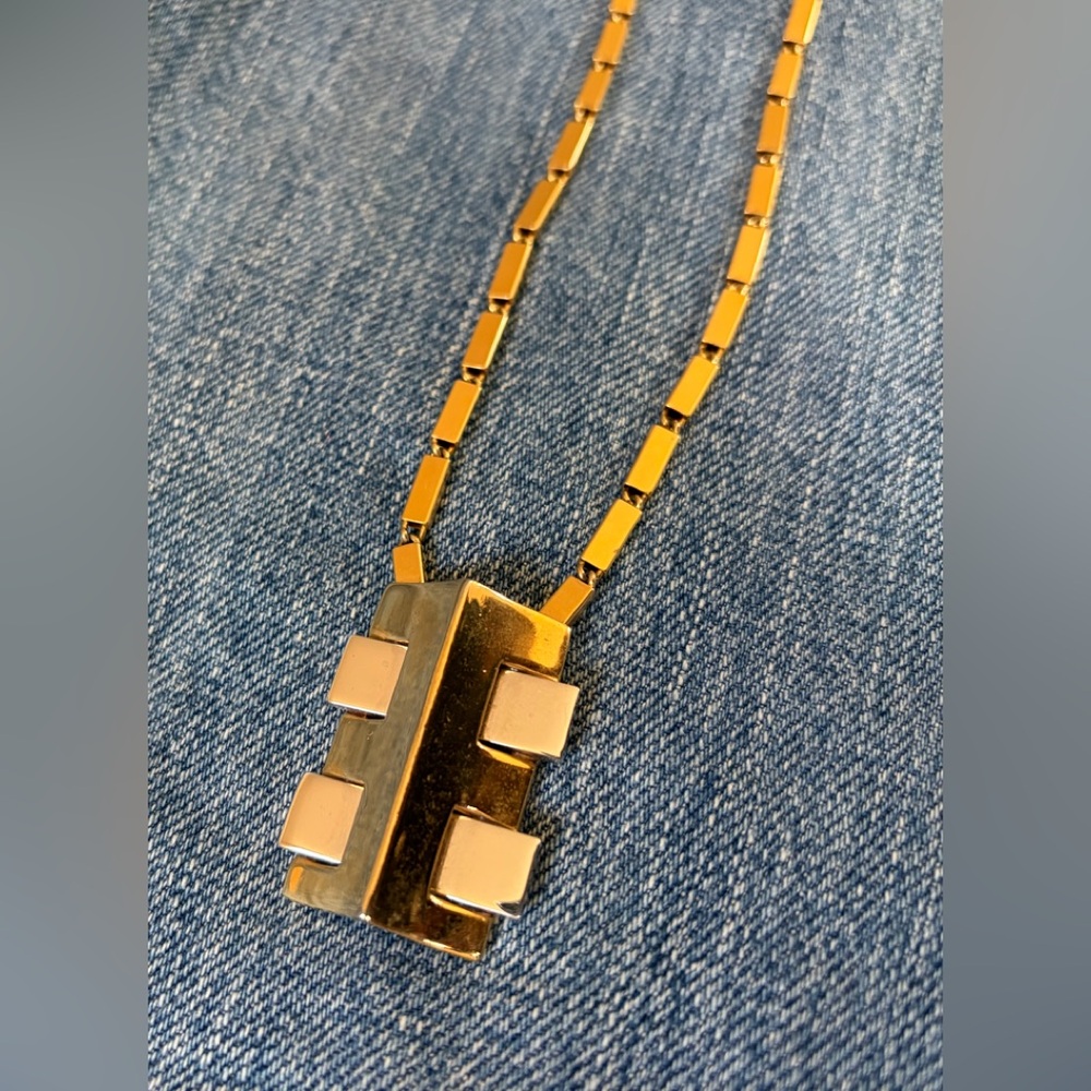 Vintage MCM Crown Trifari Gold Plated Link Mod Pendant  Necklace  21"